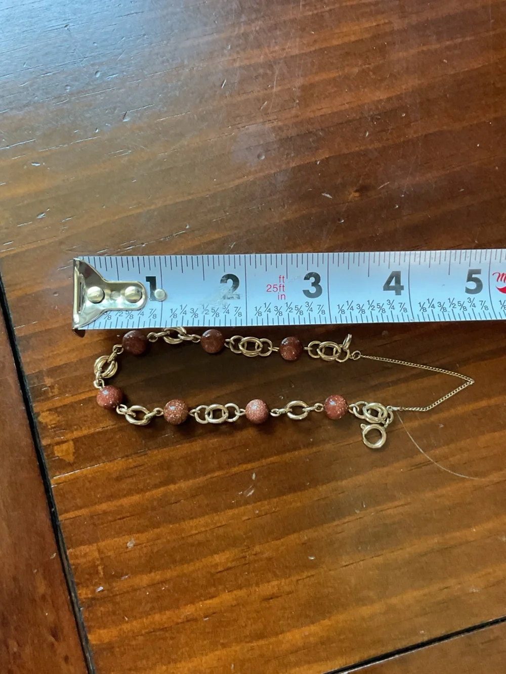 Goldstone and Gold Tone Chain Link Bracelet with Safety Chain Orange